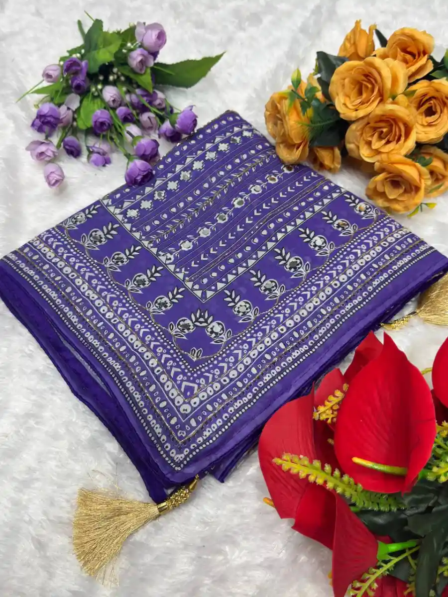 1DESIGNER GEORGETTE CUTDANA AND REAL MIRROR WORK SAREE WITH UNSTITCHED BLOUSE FESTIVE WEAR WHOLESALE PRICE ETHNIC GARMENT (26)