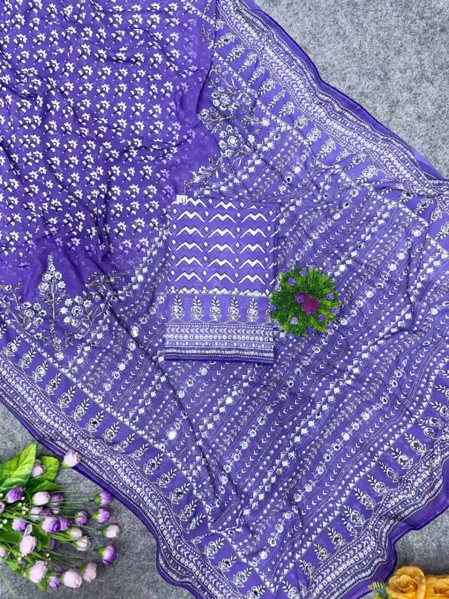 1DESIGNER GEORGETTE CUTDANA AND REAL MIRROR WORK SAREE WITH UNSTITCHED BLOUSE FESTIVE WEAR WHOLESALE PRICE ETHNIC GARMENT (30)
