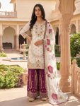 DESIGNER GMY SILK EMBROIDERY SEQUENCE WORK TOP PALAZZO WITH DUPATTA WINE AND WHITE