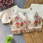 DESIGNER KHADI COTTON EMBROIDERED WORK STITCHED BLOUSE OFF WHITE