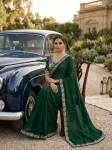 1DESIGNER MALAI SATIN BEADS 3 SEQUNCE EMBROIDERY WORK LACE BORDER WORK SAREE WITH STITCHED BLOUSE WEDDING WEAR WHOLESALE PRICE ETHNIC GARMENT (18)