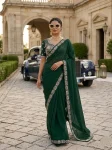 1DESIGNER MALAI SATIN BEADS 3 SEQUNCE EMBROIDERY WORK LACE BORDER WORK SAREE WITH STITCHED BLOUSE WEDDING WEAR WHOLESALE PRICE ETHNIC GARMENT (18)