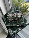 1DESIGNER MALAI SATIN BEADS 3 SEQUNCE EMBROIDERY WORK LACE BORDER WORK SAREE WITH STITCHED BLOUSE WEDDING WEAR WHOLESALE PRICE ETHNIC GARMENT (18)