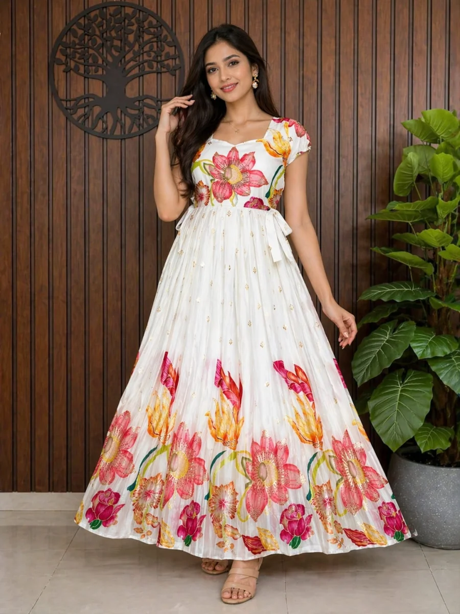 1DESIGNER PURE SILK DIGITAL POSITION FOIL PRINT WORK GOWN WITH DUPATTA FESTIVE WEAR WHOLESALE PRICE ETHNIC GARMENT (15)