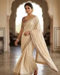 DESIGNER RANGOLI SILK SEQUENCE AND ZARI EMBROIDERY WITH MULTI ARC BORDER WORK SAREE WITH STITCHED BLOUSE CREAM