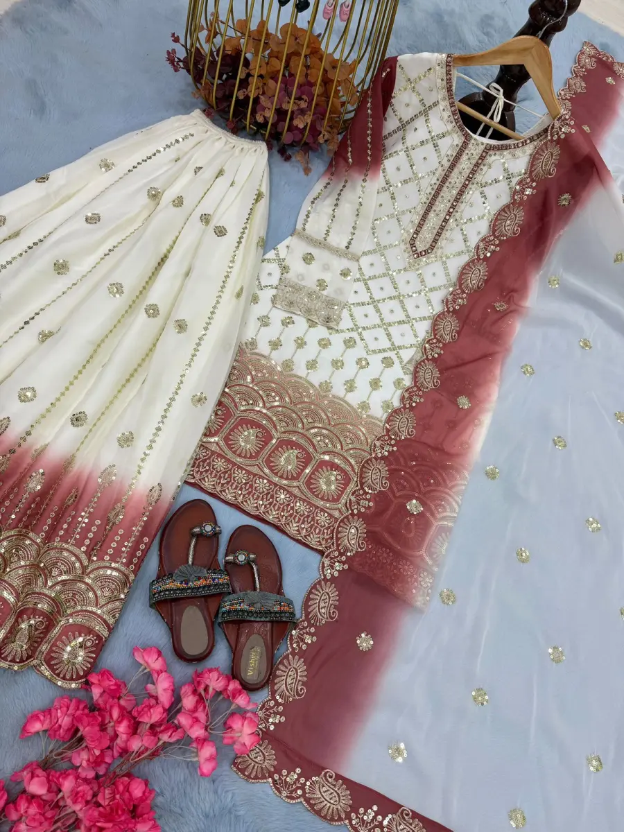 1DESIGNER STAR GEORGTTE EMBROIDERY 5 MM SEQUENCE WORK TOP PALAZZO WITH DUPATTA FESTIVE WEAR WHOLESALE PRICE ETHNIC GARMENT (25)