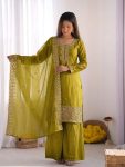 1FANCY GMY SILK EMBROIDERY BEADS WORK TOP PALAZZO WITH DUPATTA FESTIVE WEAR WHOLESALE PRICE ETHNIC GARMENT (46)