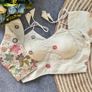 FANCY KHADI COTTON EMBROIDERED WORK STITCHED BLOUSE OFF WHITE