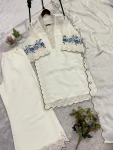 1FANCY MUL CHANDERI SEQUENCE EMBROIDERY WITH CUT WORK TOP PALAZZO WITH DUPATTA FESTIVE WEAR WHOLESALE PRICE ETHNIC GARMENT (35)