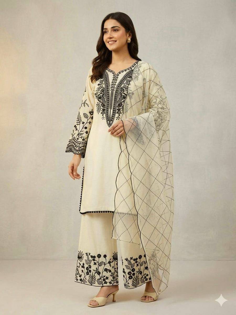 1FANCY MUL COTTON SEQUENCE EMBROIDERY WORK TOP PALAZZO WITH DUPATTA FESTIVE WEAR WHOLESALE PRICE ETHNIC GARMENT (13)