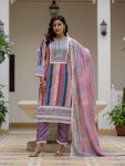 FANCY RAYON SLUB DIGITAL PRINTED COTTON LACE WORK TOP BOTTOM WITH DUPATTA PURPLE