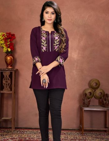 FANCY RINKAL COTTON EMBROIDERY WORK ONLY TOP WINE