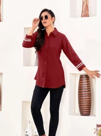 FANCY RINKAL COTTON PLAIN WOMENS SHIRT MAROON