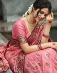 1LATEST BANARASI SILK FLOWERS AND MINA & ZARI WEAVING RICH PALLU WITH UNIQUE BORDER WORK SAREE WITH UNSTITCHED BLOUSE FESTIVE WEAR WHOLESALE PRICE ETHNIC GARMENT (3)