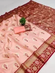 1LATEST BANARASI SILK FLOWERS AND MINA & ZARI WEAVING RICH PALLU WITH UNIQUE BORDER WORK SAREE WITH UNSTITCHED BLOUSE FESTIVE WEAR WHOLESALE PRICE ETHNIC GARMENT (12)