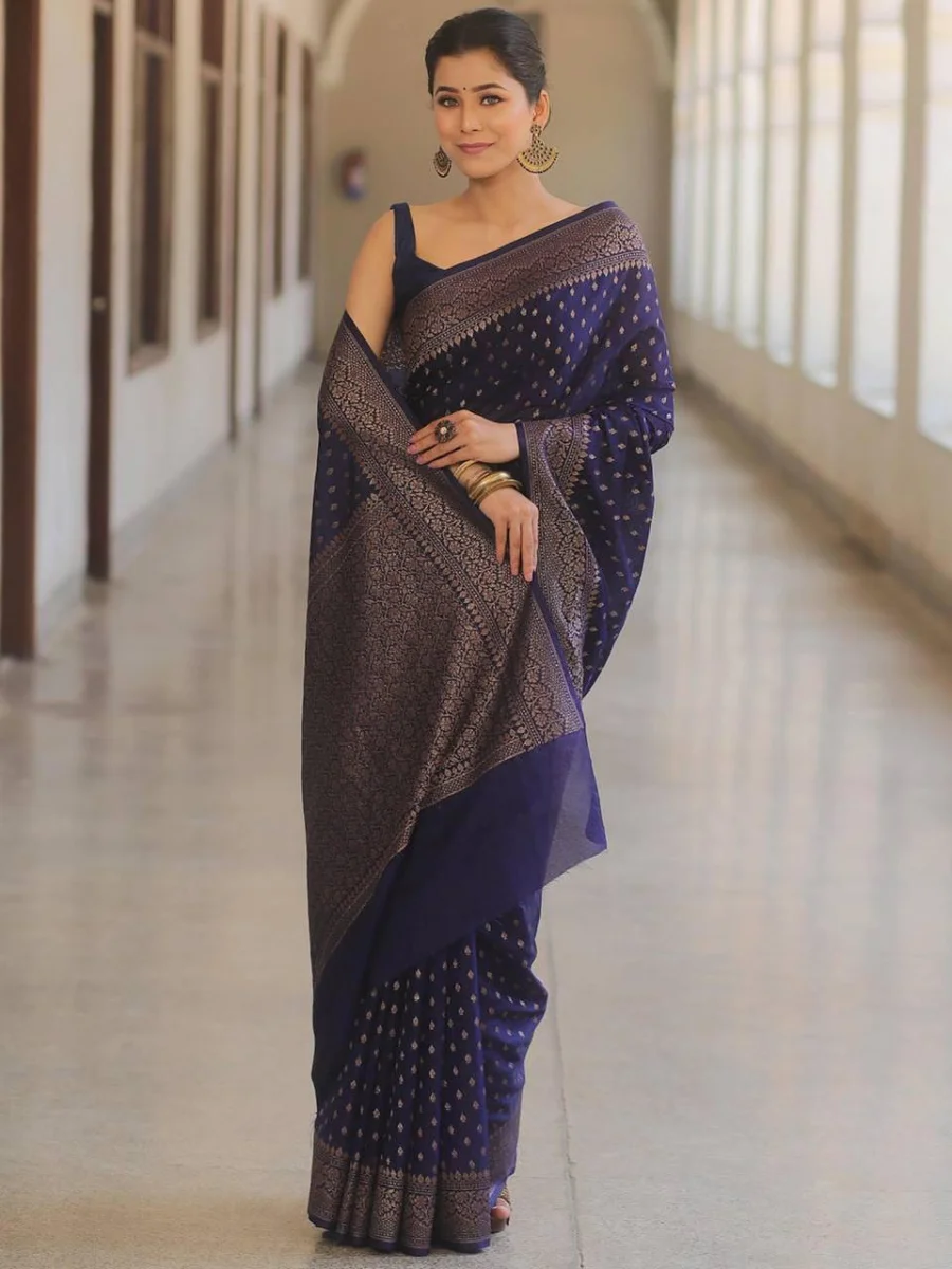 1LATEST LICHI SILK JACQUARD WORK SAREE WITH UNSTITCHED BLOUSE FESTIVE WEAR WHOLESALE PRICE ETHNIC GARMENT (8)