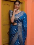 1LATEST LICHI SILK JACQUARD WORK SAREE WITH UNSTITCHED BLOUSE FESTIVE WEAR WHOLESALE PRICE ETHNIC GARMENT (11)