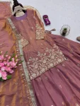 1MODERN 2 TONE FENDY SILK EMBROIDERY SEQUENCE WORK TOP LEHENGA WITH DUPATTA WEDDING WEAR WHOLESALE PRICE ETHNIC GARMENT (21)