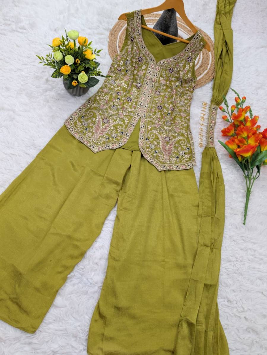 1MODERN CHINON SILK SEQUENCE CODING EMBROIDERY WORK TOP PALAZZO WITH DUPATTA PARTY WEAR WHOLESALE PRICE ETHNIC GARMENT (18)