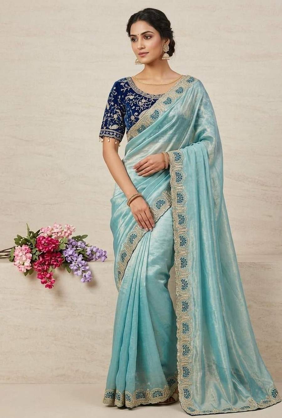 1MODERN FENDY SATIN SILK SEQUENCE AND ZARI EMBROIDERY WITH CUTWORK BORDER SAREE WITH STITCHED BLOUSE FESTIVE WEAR WHOLESALE PRICE ETHNIC GARMENT (13)