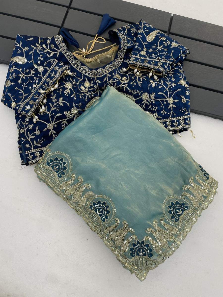 1MODERN FENDY SATIN SILK SEQUENCE AND ZARI EMBROIDERY WITH CUTWORK BORDER SAREE WITH STITCHED BLOUSE FESTIVE WEAR WHOLESALE PRICE ETHNIC GARMENT (14)