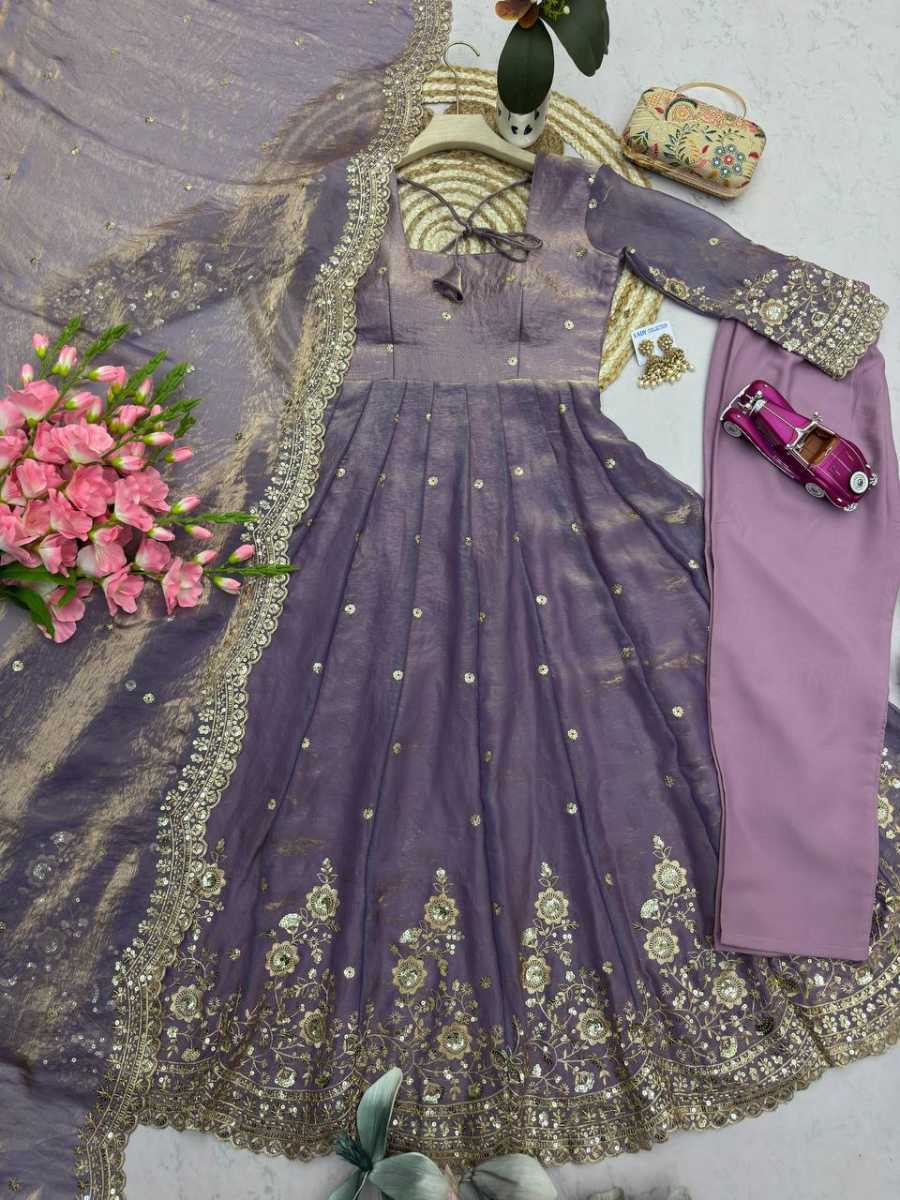 1MODERN FENDY SILK EMBROIDERY SEQUENCE WORK GOWN BOTTOM WITH DUPATTA FESTIVE WEAR WHOLESALE PRICE ETHNIC GARMENT (21)