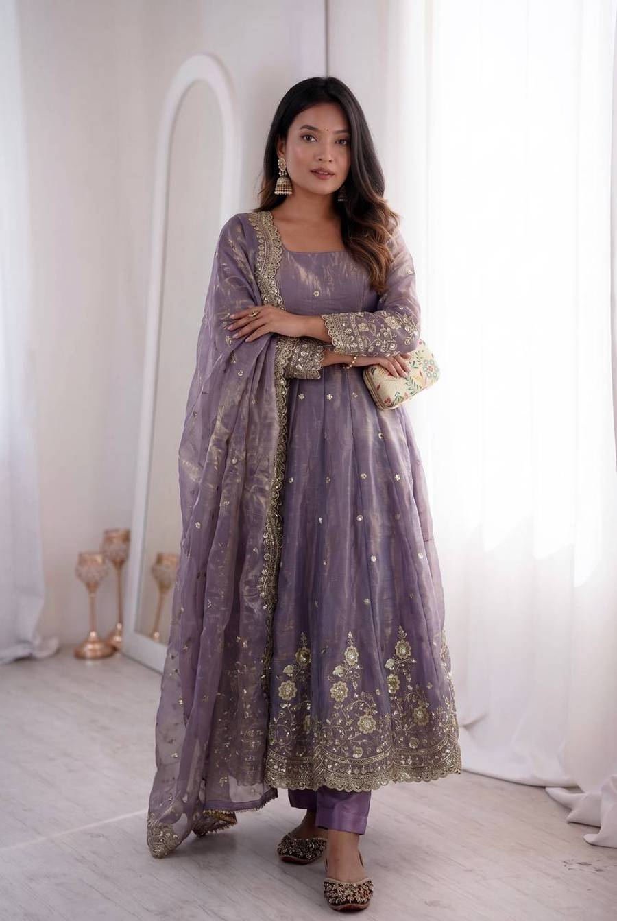 1MODERN FENDY SILK EMBROIDERY SEQUENCE WORK GOWN BOTTOM WITH DUPATTA FESTIVE WEAR WHOLESALE PRICE ETHNIC GARMENT (24)