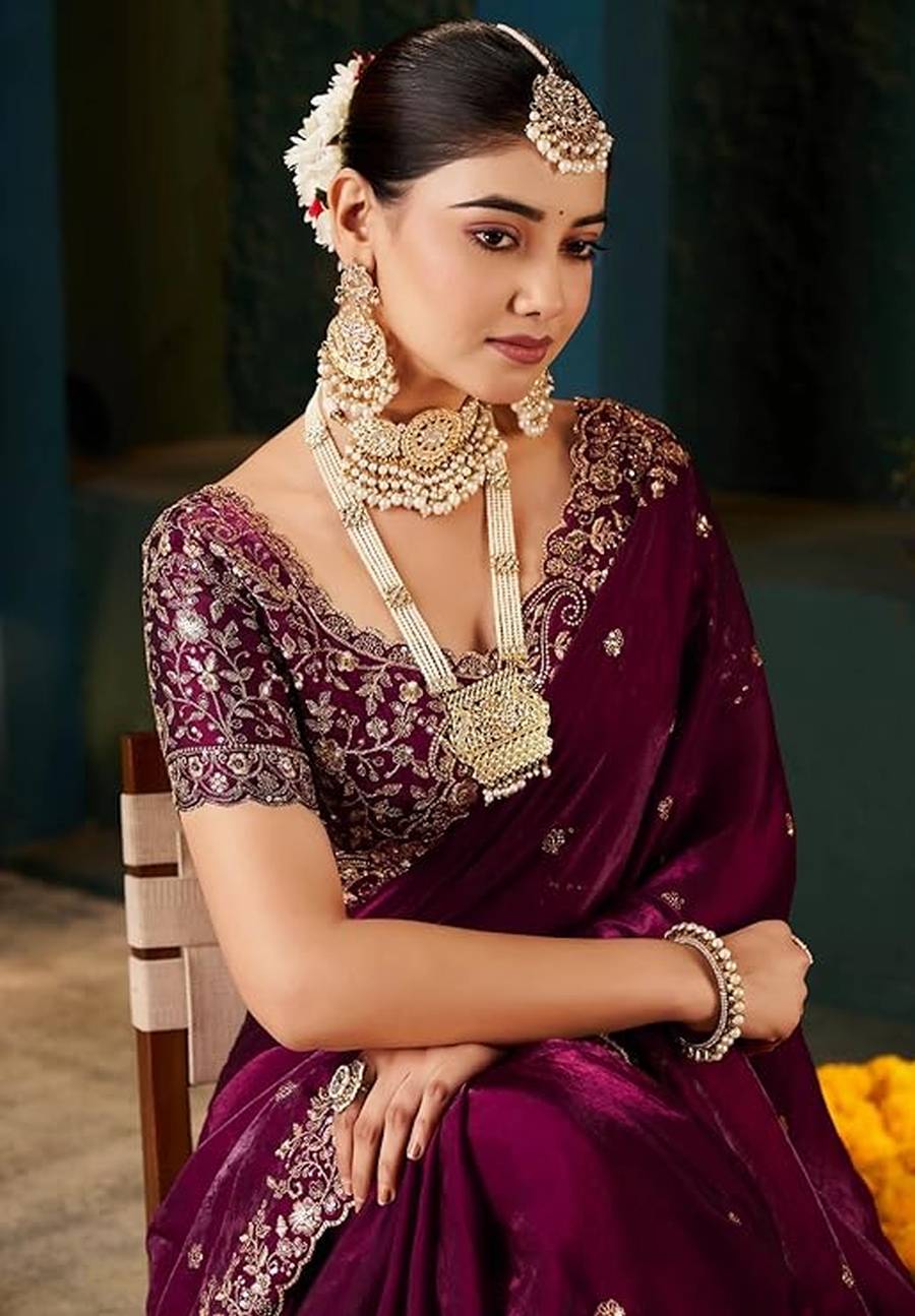 1MODERN FENDY SILK EMBROIDERY WORK CUT WORK SAREE WITH UNSTITCHED BLOUSE WEDDING WEAR WHOLESALE PRICE ETHNIC GARMENT (2)