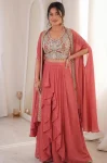 MODERN GEORGETTE PLAIN SHARARA WITH EMBROIDERED WORK BLOUSE AND SHRUG PEACH