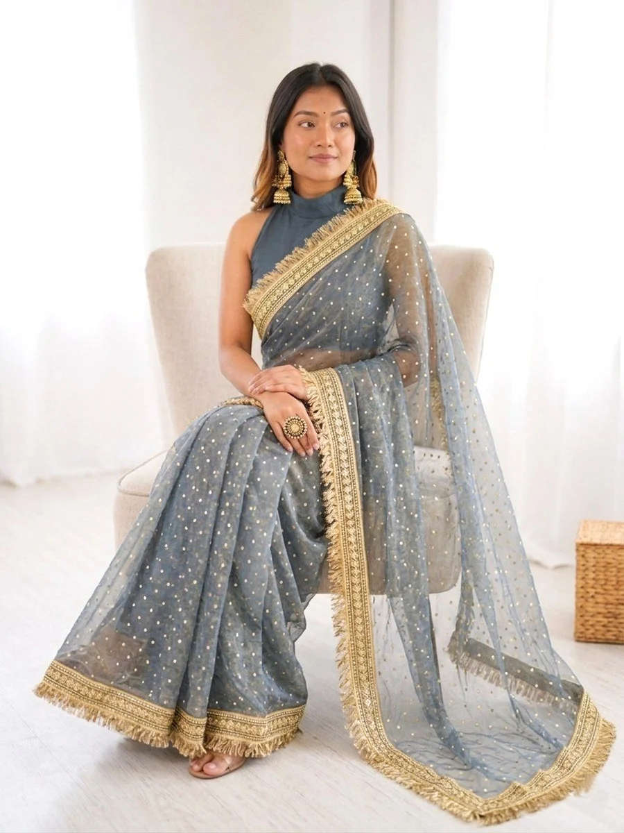 1MODERN JACQUARD BUTTI SILK FANCY LACE BORDER WORK SAREE WITH UNSTITCHED BLOUSE PARTY WEAR WHOLESALE PRICE ETHNIC GARMENT (27)1