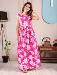 MODERN RAYON PRINTED WORK GOWN PINK