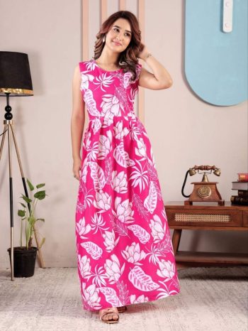 MODERN RAYON PRINTED WORK GOWN PINK
