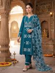 MODERN SLUB COTTON EMBROIDERY WORK TOP BOTTOM WITH DUPATTA TEAL