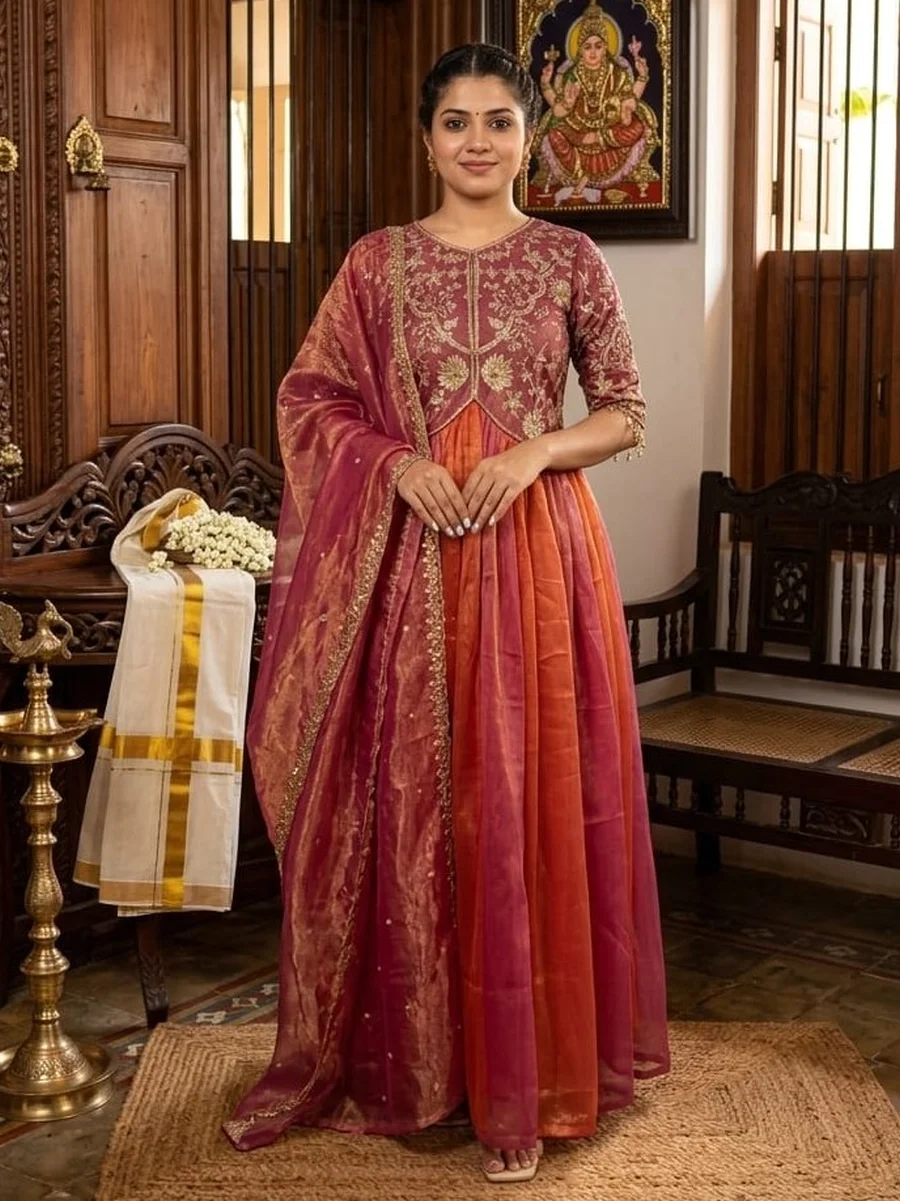 1MODERN TISSUE SILK ZARI & SEQUENCE EMBROIDERY WORK GOWN WITH DUPATTA FESTIVE WEAR WHOLESALE PRICE ETHNIC GARMENT (3)