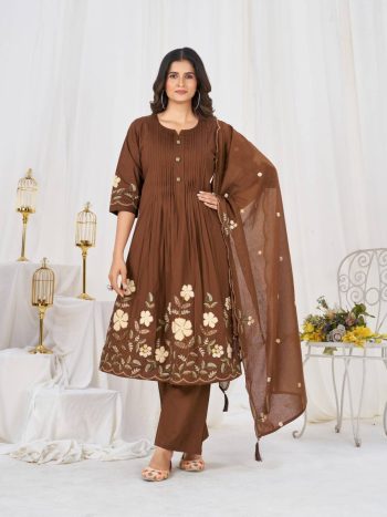 MOST PICKED COTTON MULTI-THREAD EMBROIDERY WITH LUP WORK TOP BOTTOM WITH DUPATTA CHIKU