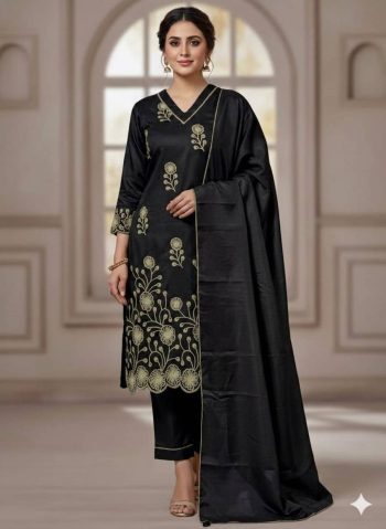 NEW ARRIVAL ART SILK EMBROIDERY WORK TOP BOTTOM WITH DUPATTA BLACK