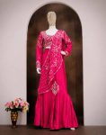1NEW ARRIVAL CHINON SILK EMBROIDERY SEQUENCE WORK LEHENGA SAREE WITH STITCHED BLOUSE ATTACHED PALLU PARTY WEAR WHOLESALE PRICE ETHNIC GARMENT (8)