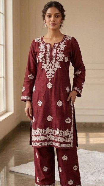 NEW ARRIVAL RAYON EMBROIDERY WORK TOPPENT SET RED
