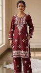 NEW ARRIVAL RAYON EMBROIDERY WORK TOPPENT SET RED