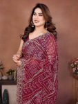 1RICH LOOK GEORGETTE BANDHEJ PRINT & EMBROIDERY WITH CUTWORK BORDER SAREE WITH UNSTITCHED BLOUSE FESTIVE WEAR WHOLESALE PRICE ETHNIC GARMENT (7)