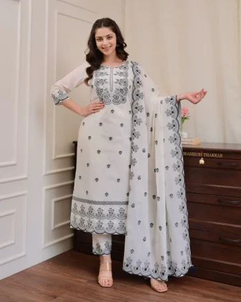 RICH LOOK MORGAN SILK DIGITAL PRINT WORK TOP BOTTOM WITH DUPATTA BLACK AND WHITE