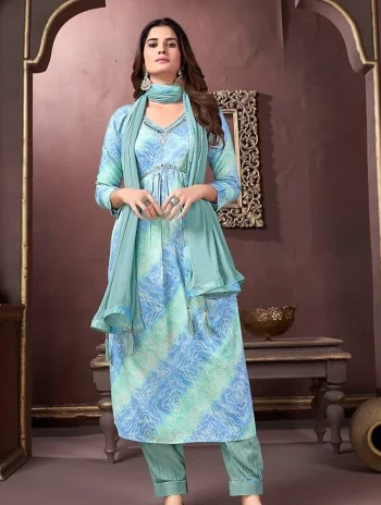RICH LOOK RAYON DIGITAL PRINT  WORK TOP BOTTOM WITH DUPATTA SKY