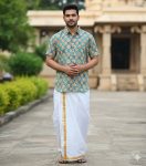 TRADITONAL RUBI COTTON DIGITAL PRINT WORK SHIRT WITH DHOTI GREEN