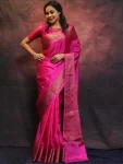 TRENDING BANARASI LICHI SILK JACQUARD WORK SAREE WITH UNSTITCHED BLOUSE RANI