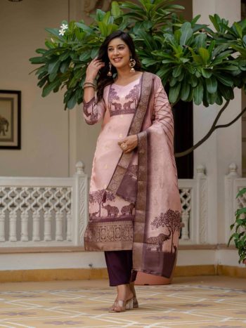 TRENDING BANARASI WEAVING  WORK TOP BOTTOM WITH DUPATTA BABY PINK AND WINE