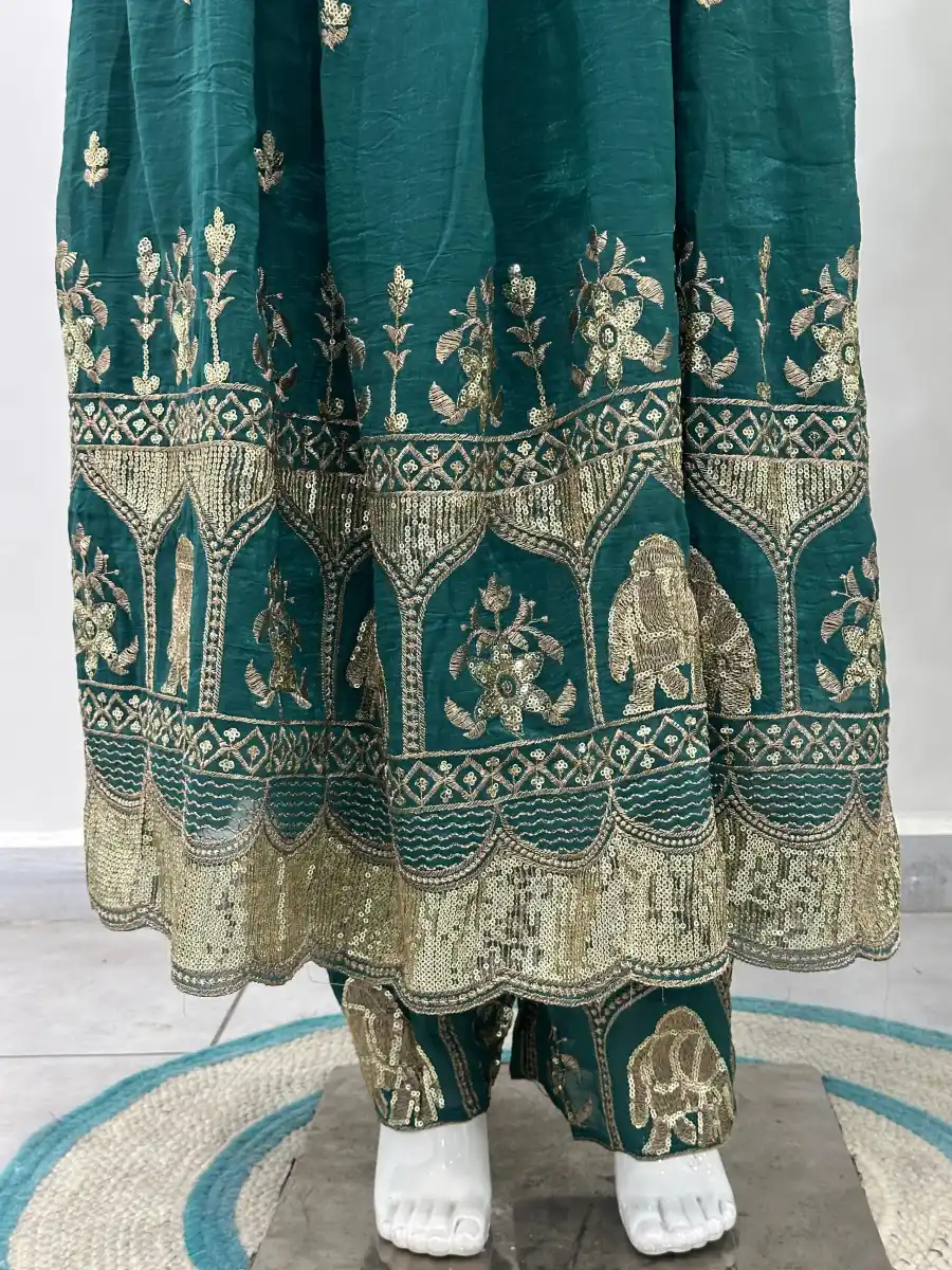 1TRENDING CRUNCHY SILK EMBROIDERY SEQUENCE ZARI WORK GOWN BOTTOM WITH DUPATTA FESTIVE WEAR WHOLESALE PRICE ETHNIC GARMENT (6)
