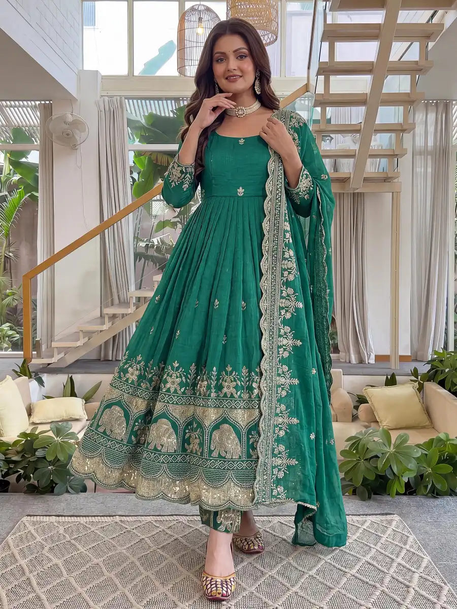 1TRENDING CRUNCHY SILK EMBROIDERY SEQUENCE ZARI WORK GOWN BOTTOM WITH DUPATTA FESTIVE WEAR WHOLESALE PRICE ETHNIC GARMENT (7)