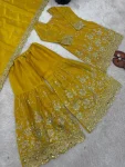1TRENDING GMY SILK EMBROIDERY SEQUENCE WITH REAL MIRROR HAND WORK TOP SHARARA WITH DUPATTA FESTIVE WEAR WHOLESALE PRICE ETHNIC GARMENT (42)
