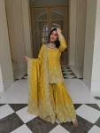 1TRENDING GMY SILK EMBROIDERY SEQUENCE WITH REAL MIRROR HAND WORK TOP SHARARA WITH DUPATTA FESTIVE WEAR WHOLESALE PRICE ETHNIC GARMENT (42)