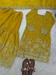 1TRENDING GMY SILK EMBROIDERY SEQUENCE WITH REAL MIRROR HAND WORK TOP SHARARA WITH DUPATTA FESTIVE WEAR WHOLESALE PRICE ETHNIC GARMENT (42)